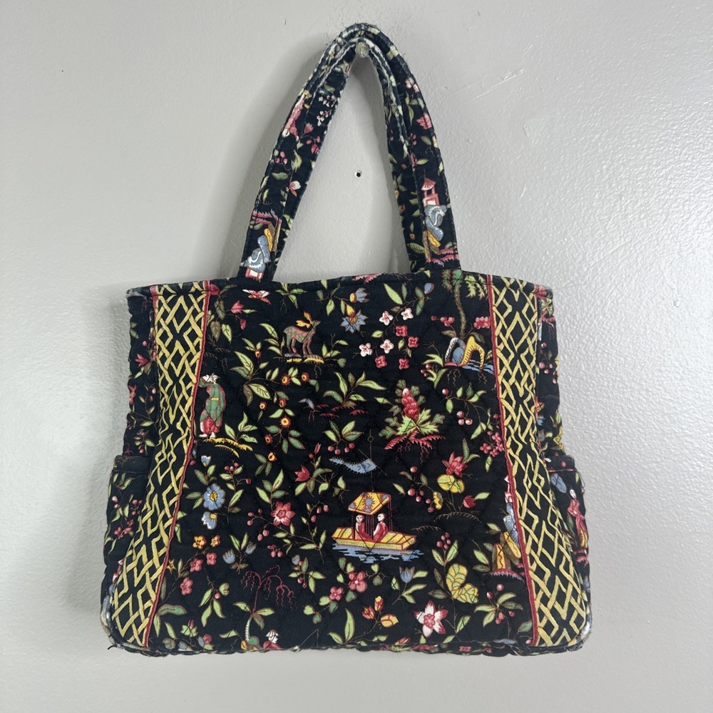 Vera Bradley MING Double Handle Small Tote Bag Black Base Retired 2001 Vintage
